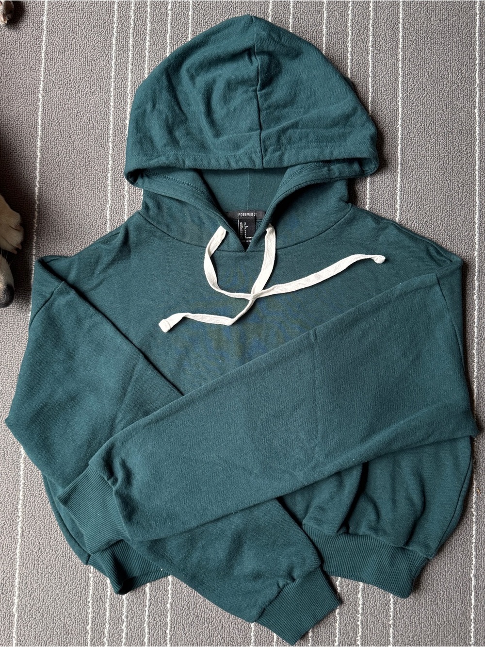 Forever 21 Teal Hooded Cropped Pullover Sweatshirt
